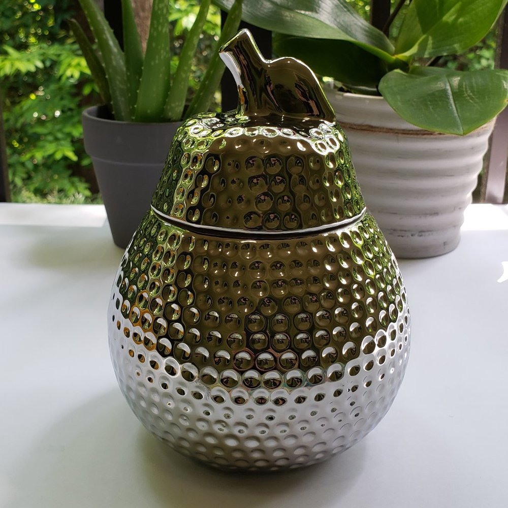 TORRE + TAGUS Helio Silver Hammered Pear Canister in Fine Ceramic Brand New - Picture 12 of 16